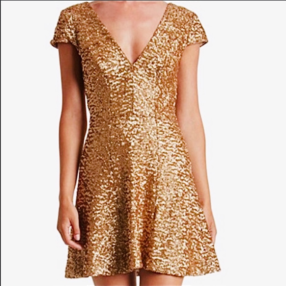 Dress the Population gold sequin fit and flare